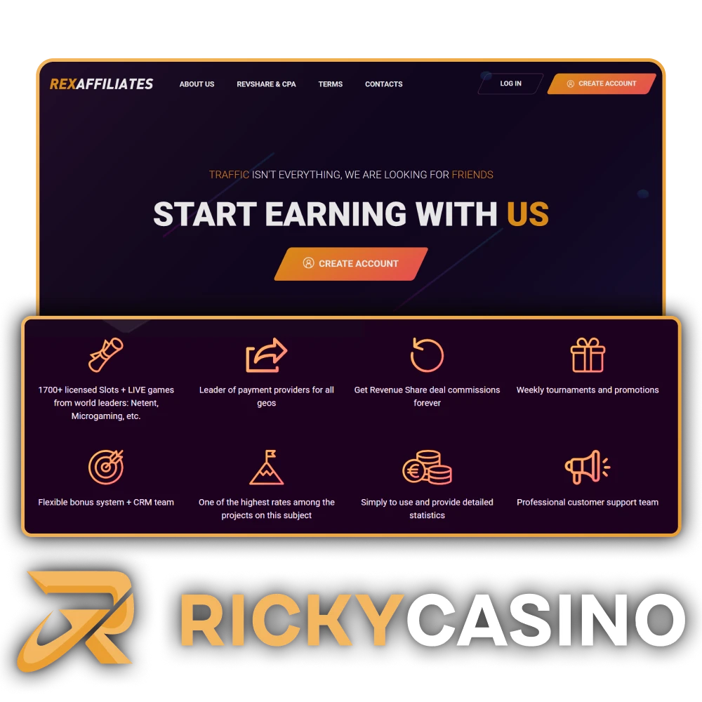 Join Ricky Casino affiliate program and earn money.