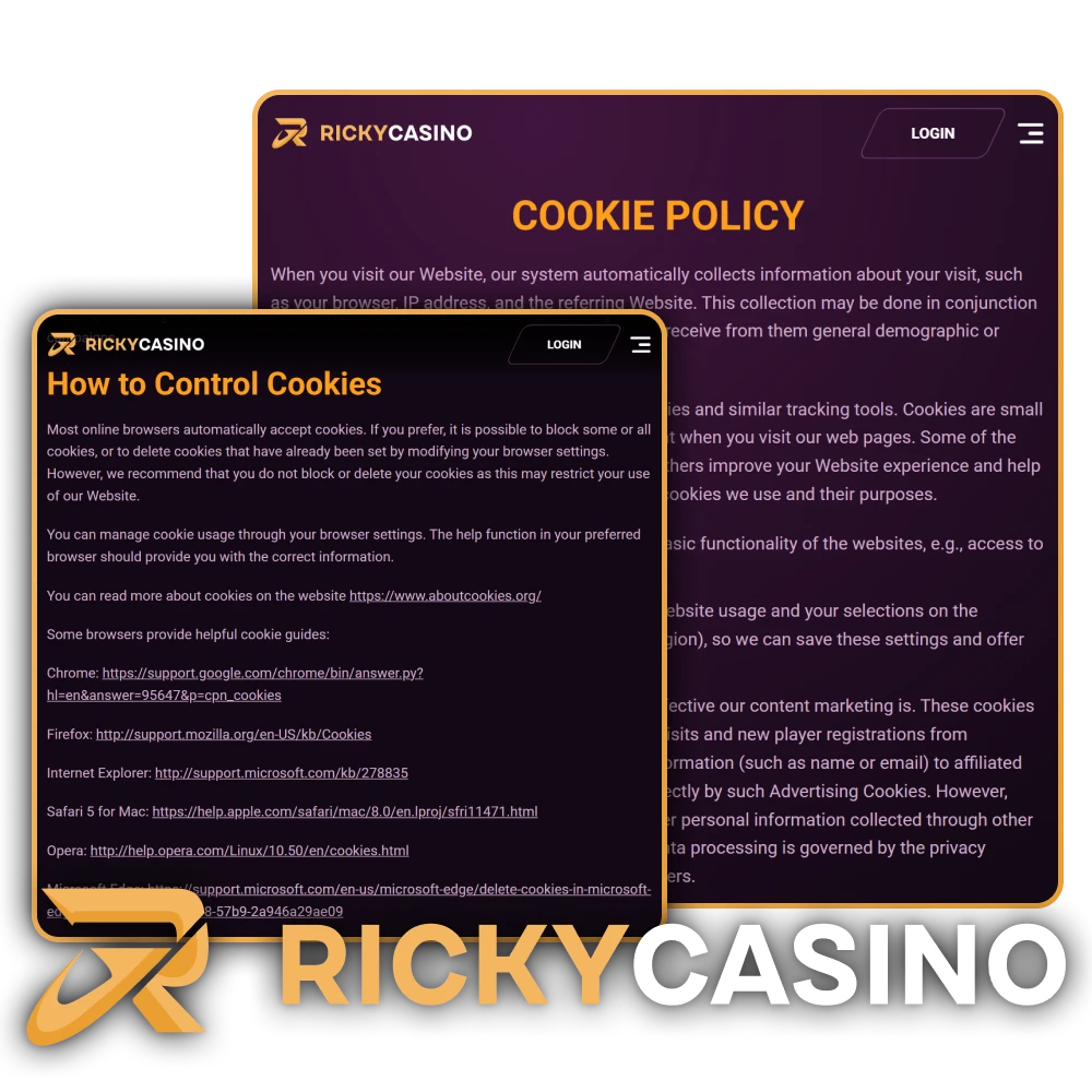 Learn Ricky Casino's cookie policy and start playing.