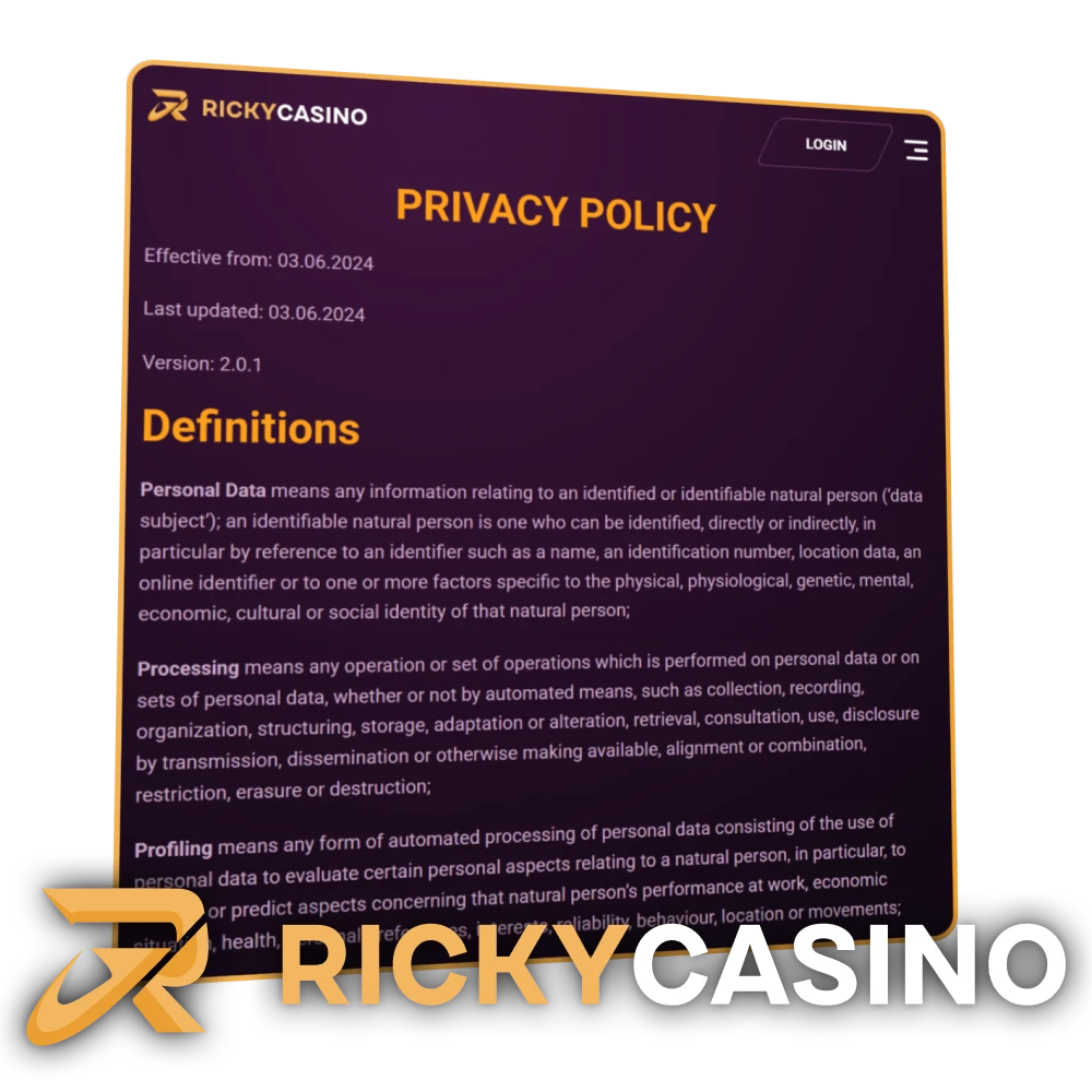 Ricky Casino guarantees its users privacy, read the policy.