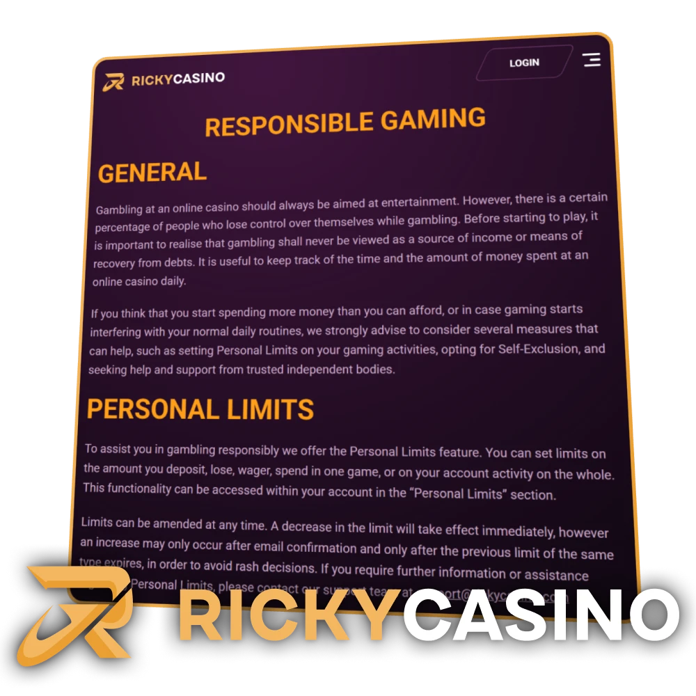 Play responsibly at Ricky Casino.