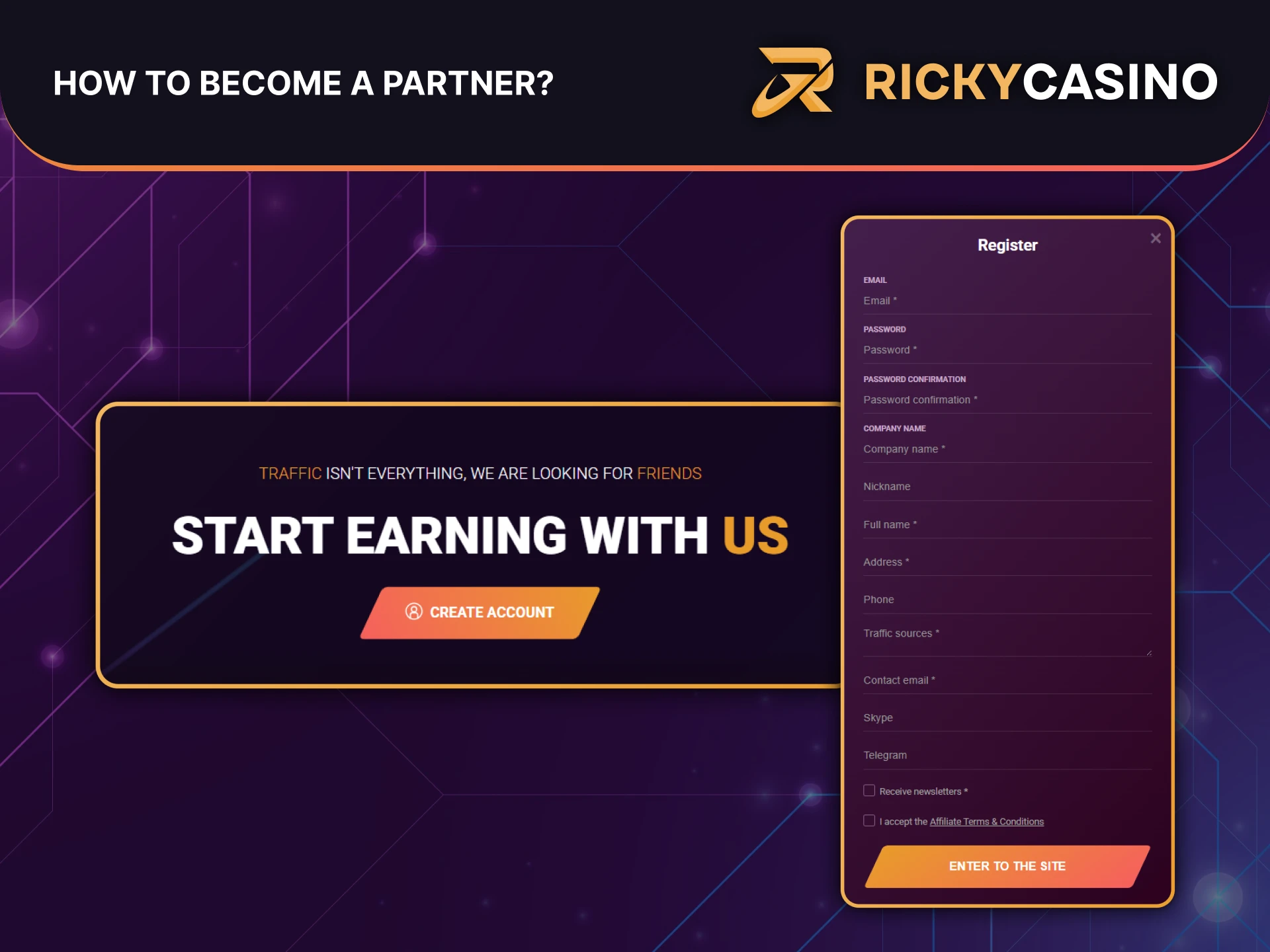 Find out how to become a partner of Ricky Casino.