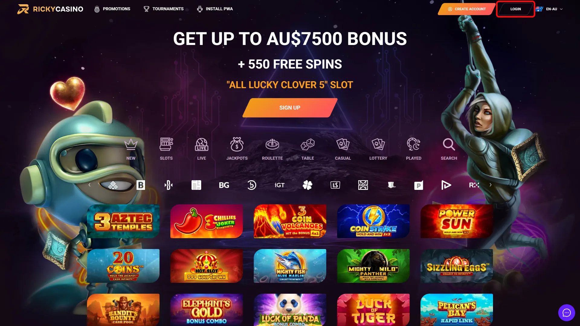 Log into your Ricky Casino account for using the PWA computer version.