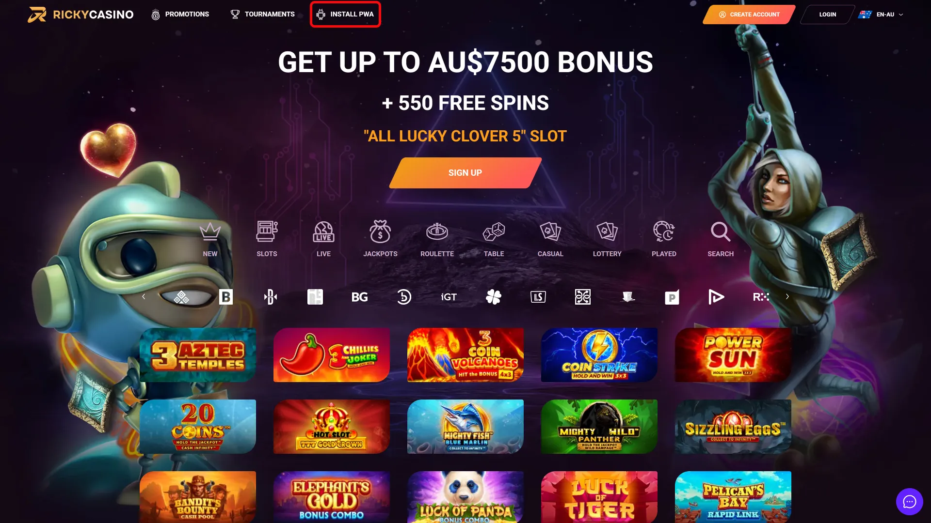 Open your browser’s menu to access Ricky Casino’s PWA version.