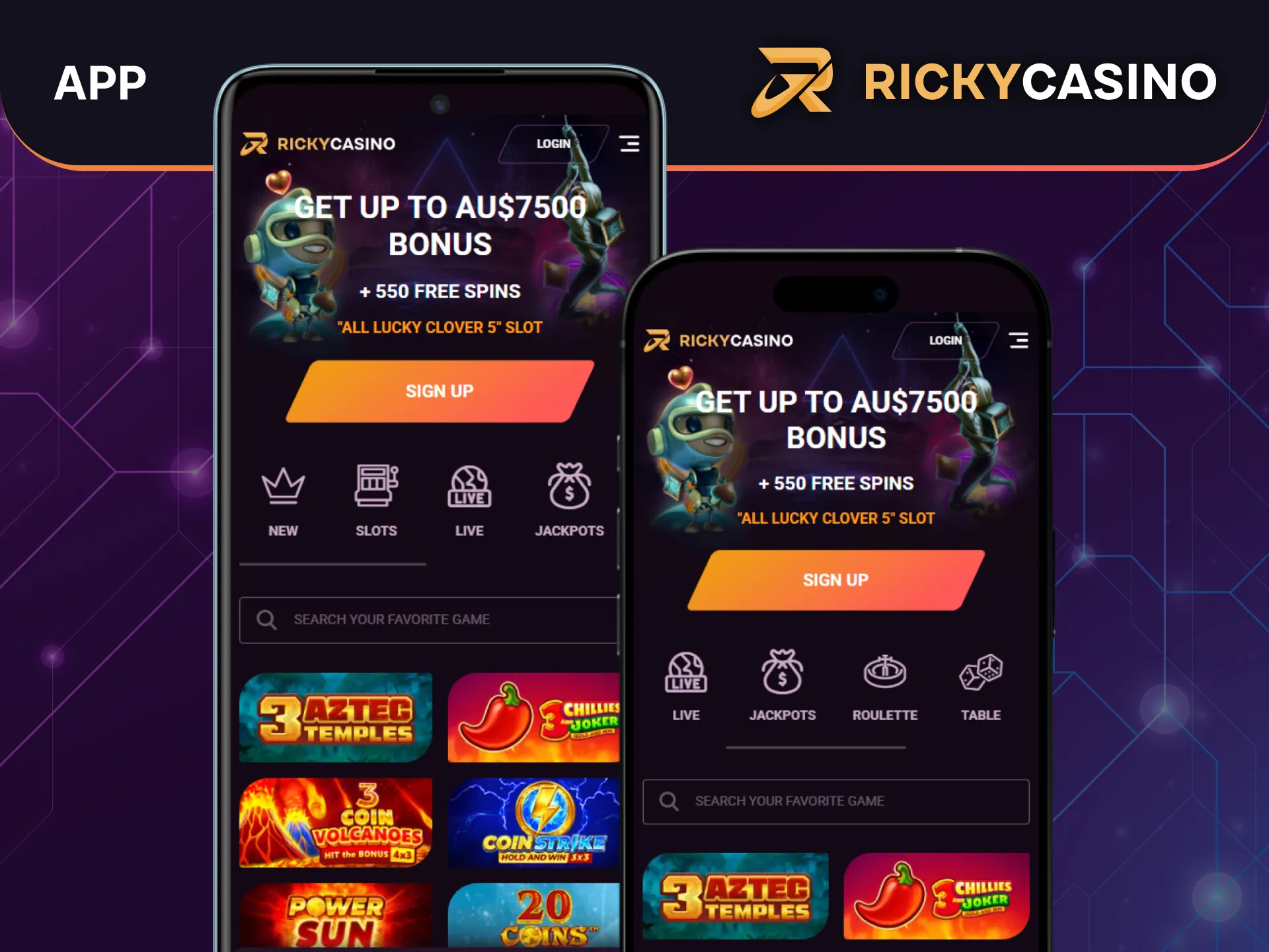 Use the Ricky Casino app for convenient gaming on the go.