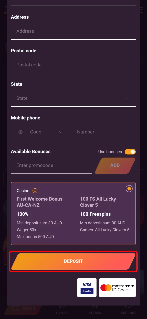 Confirm the Ricky Casino deposit transaction to complete the process.