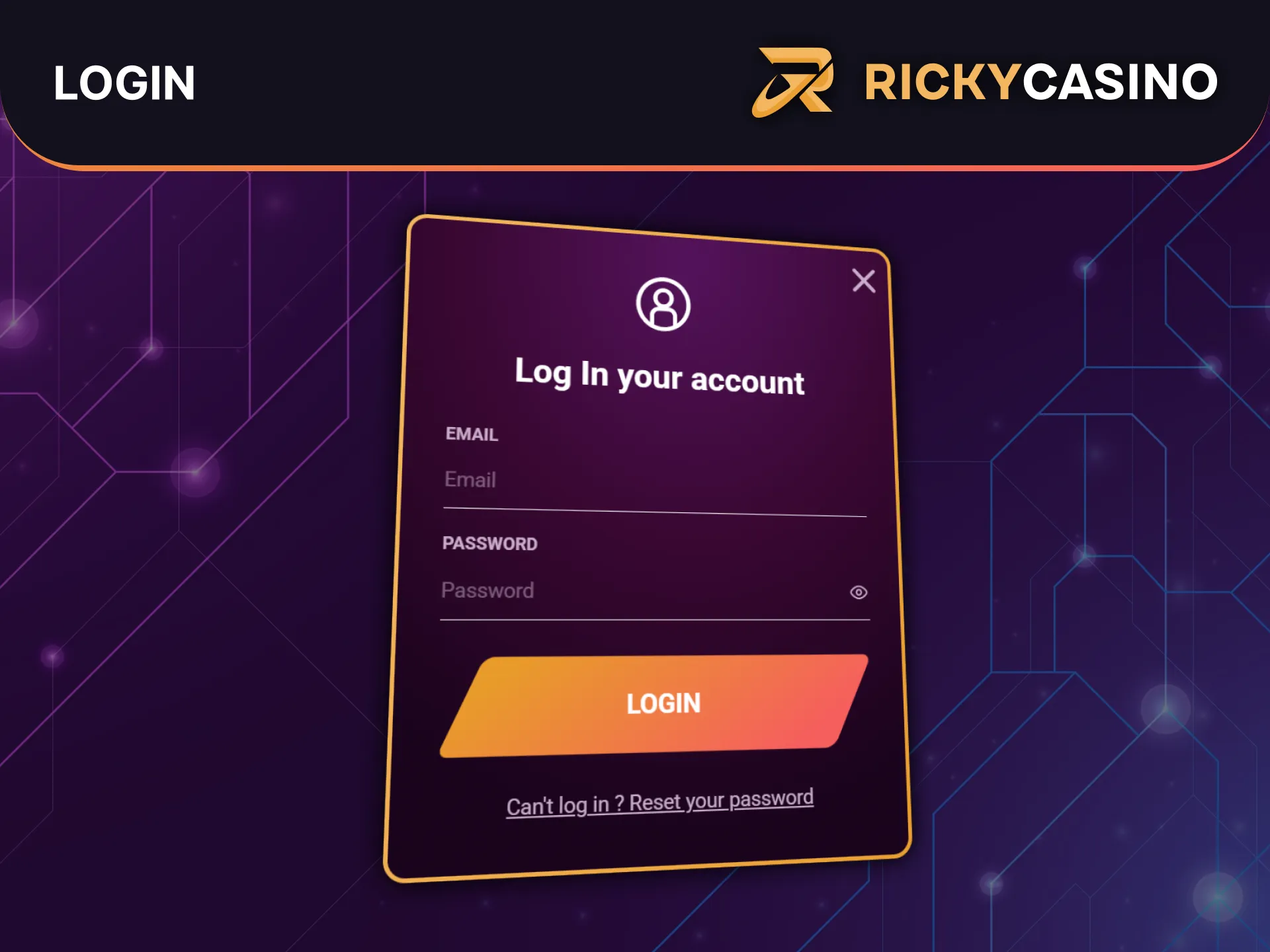Log in to your Ricky Casino account using your credentials.