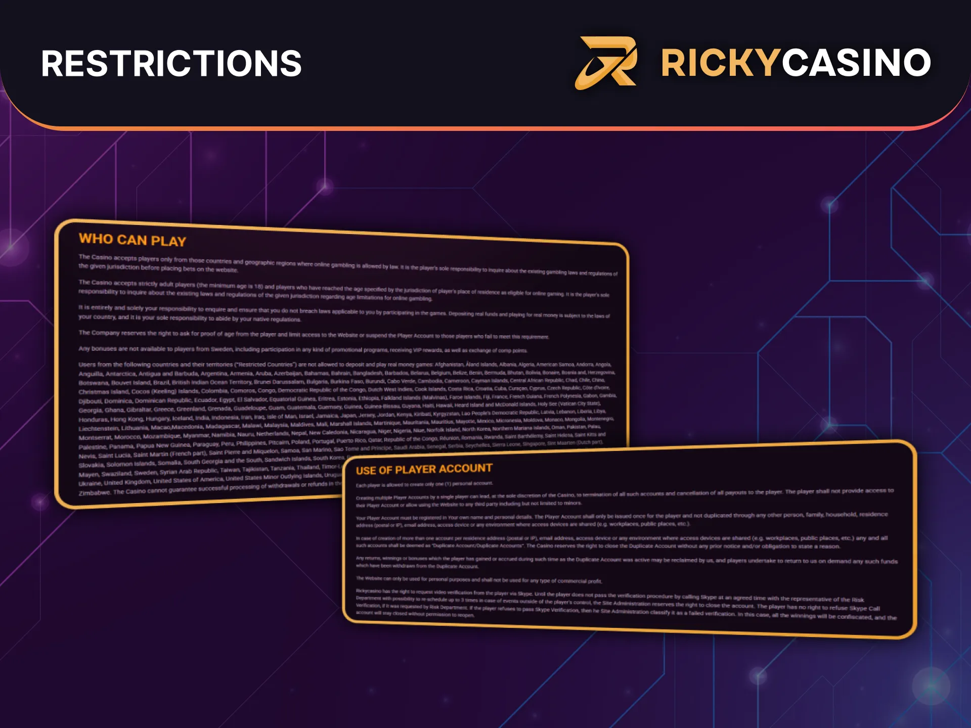 Review age and location restrictions before joining Ricky Casino.