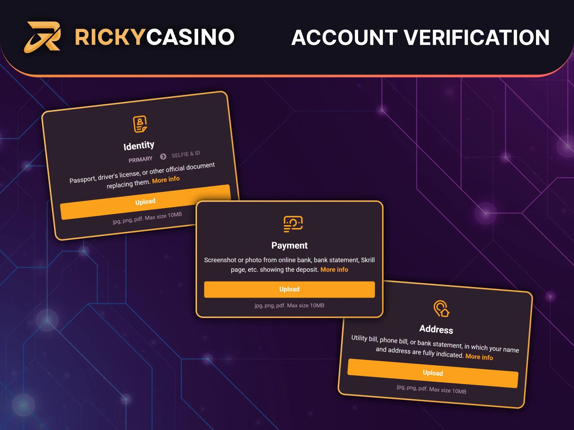 Complete account verification to enjoy full Ricky Casino access.