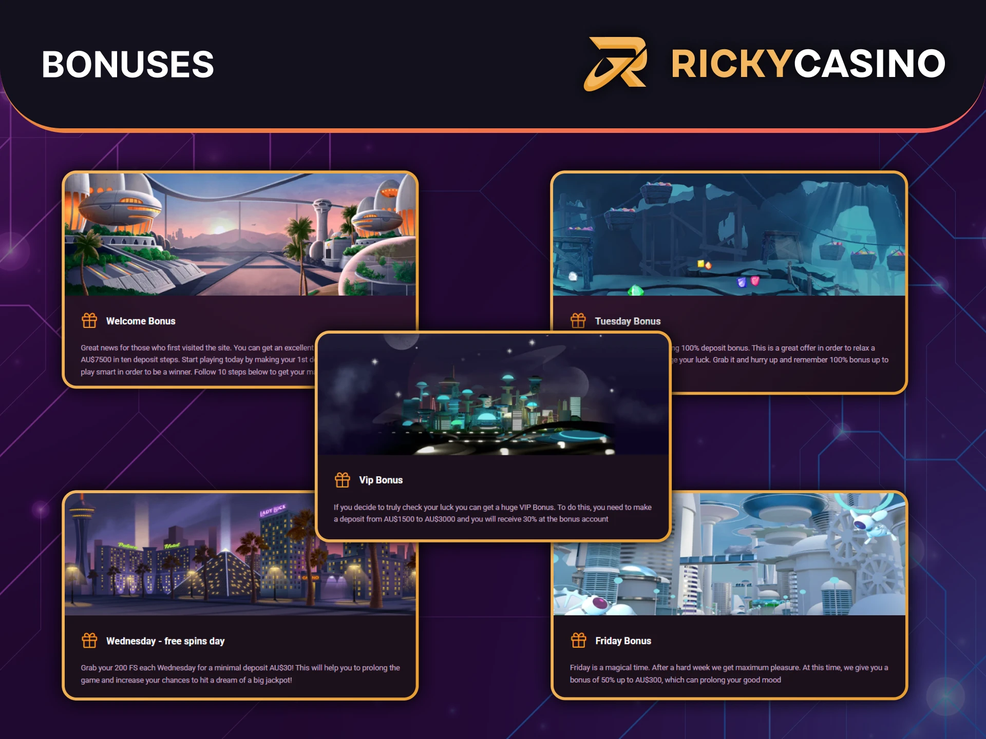 Discover top slot bonuses available at Ricky Casino in Australia.