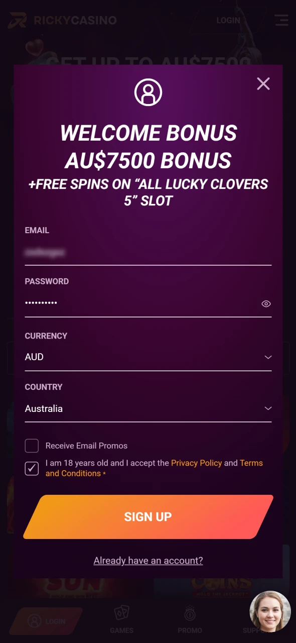 Sign up to explore top slot games at Ricky Casino.