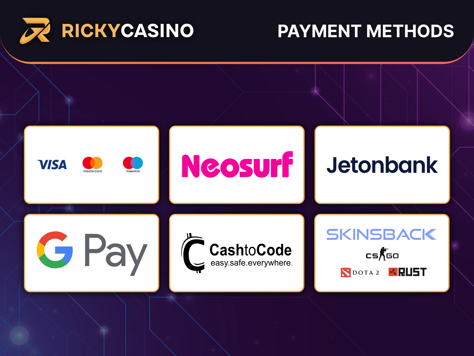 Ricky Casino offers various payment methods for Australian players.
