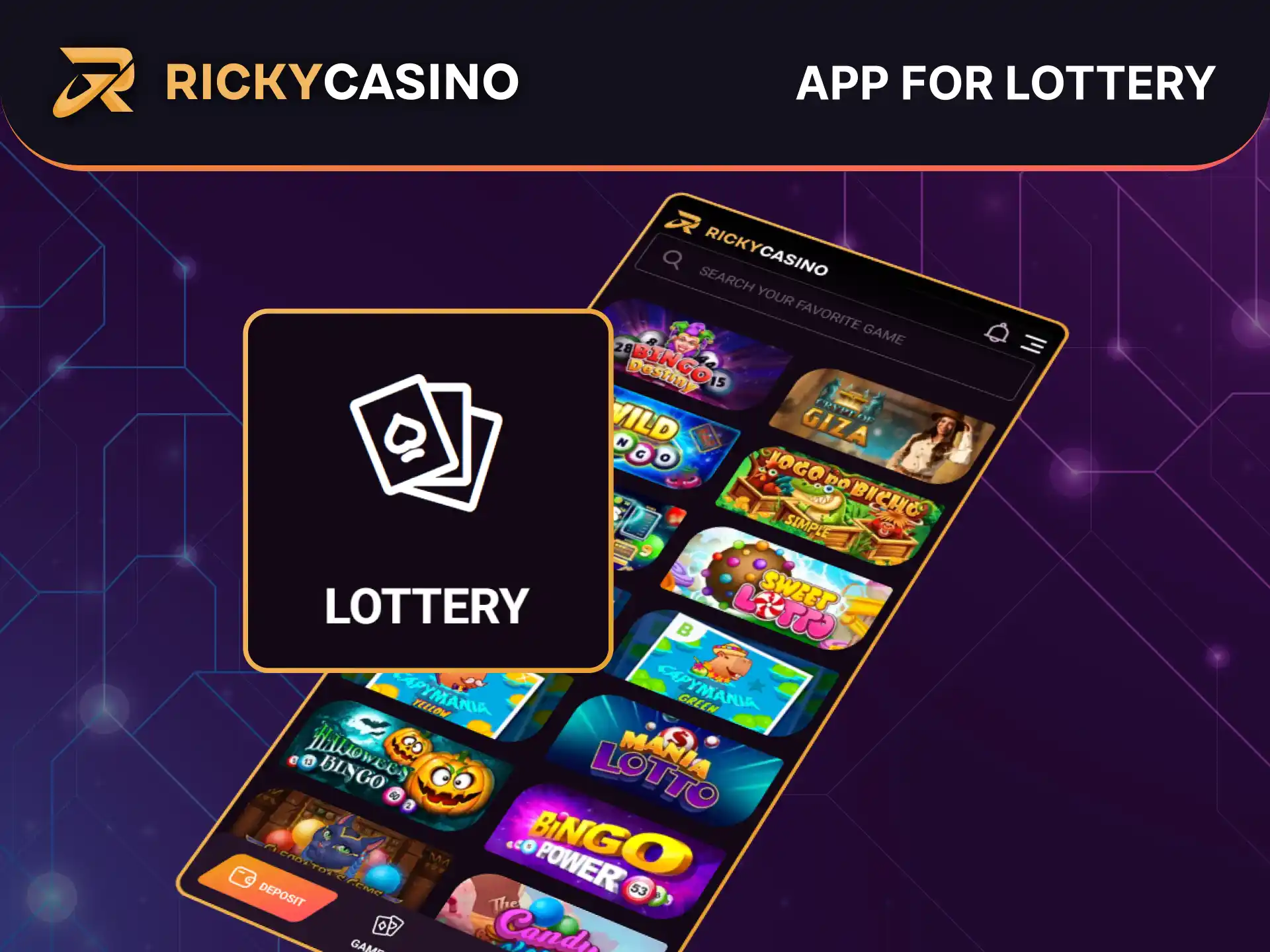 Play lottery games easily with Ricky Casino progressive web app no download needed.