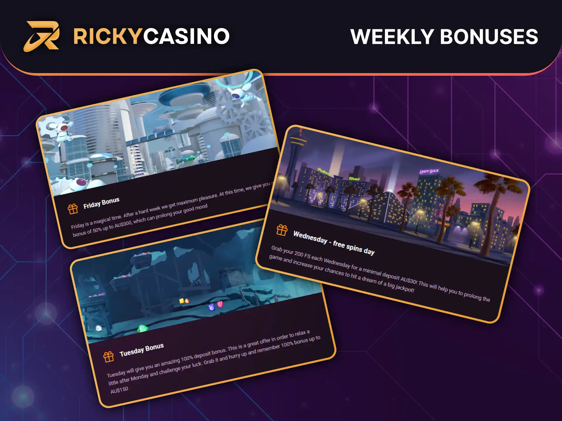 Claim weekly reloads and free spins at Ricky Casino after your welcome bonus.
