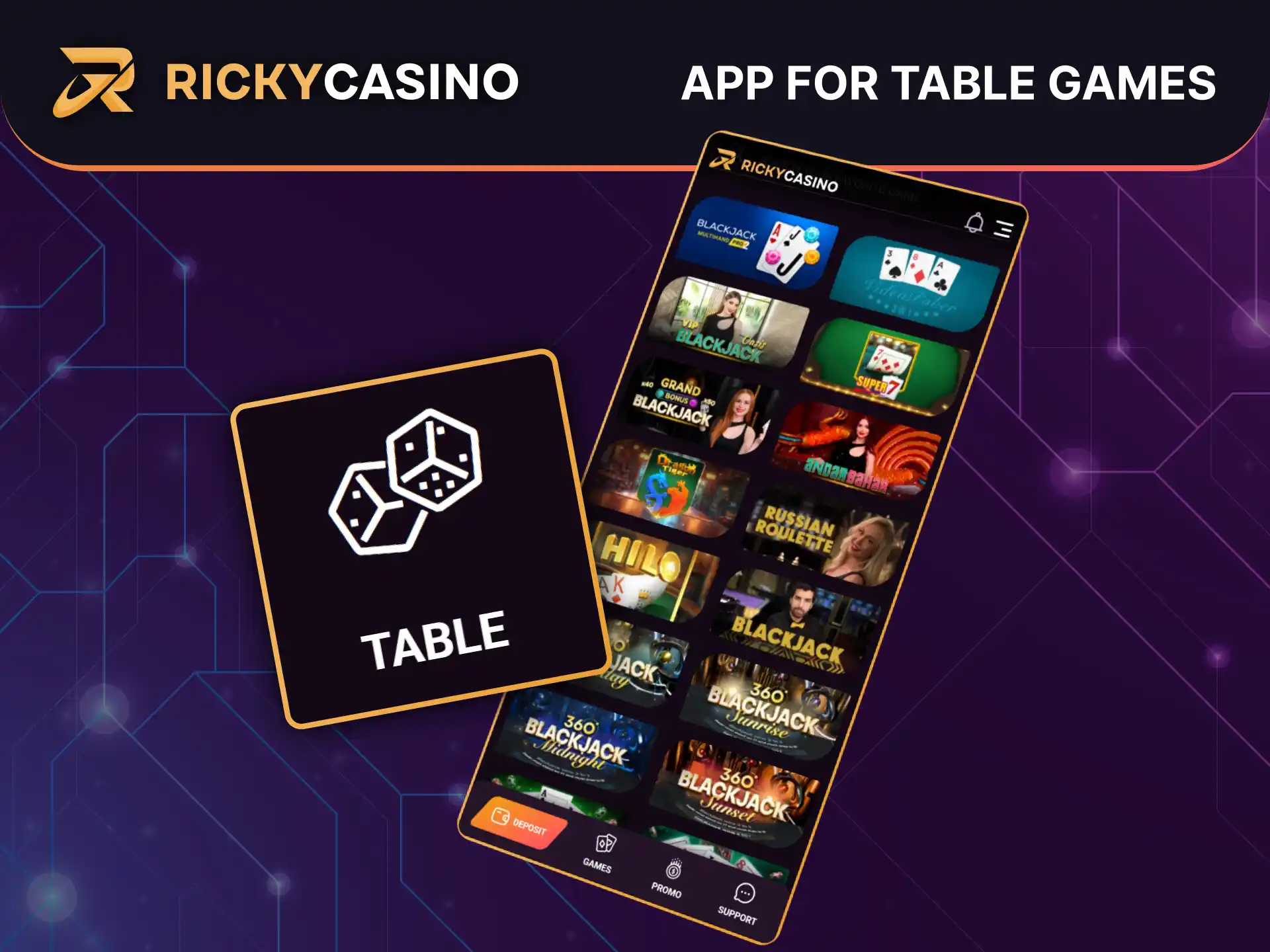 Play table games on mobile with Ricky Casino app no download needed.