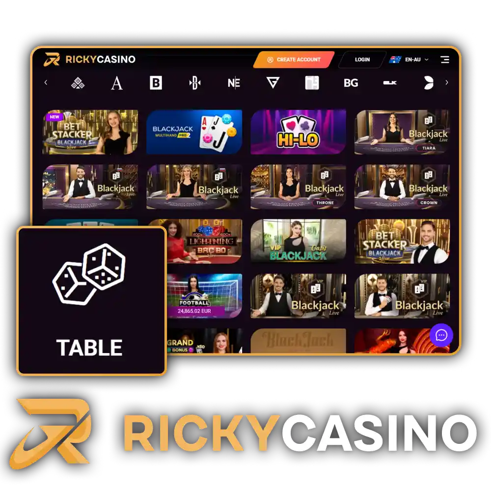 Play Table Games at Ricky Casino.