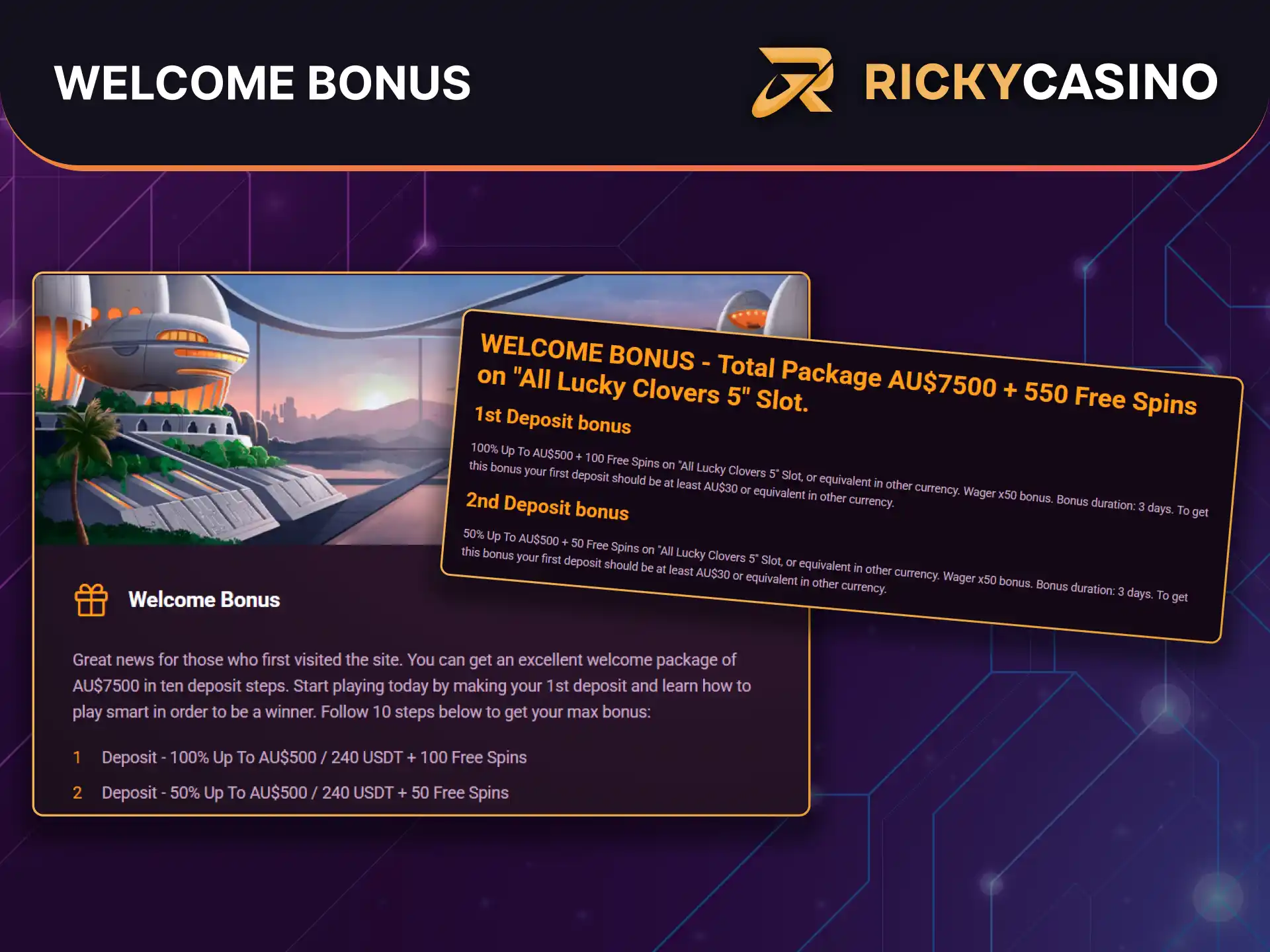 Step into Ricky Casino with a welcome bonus.