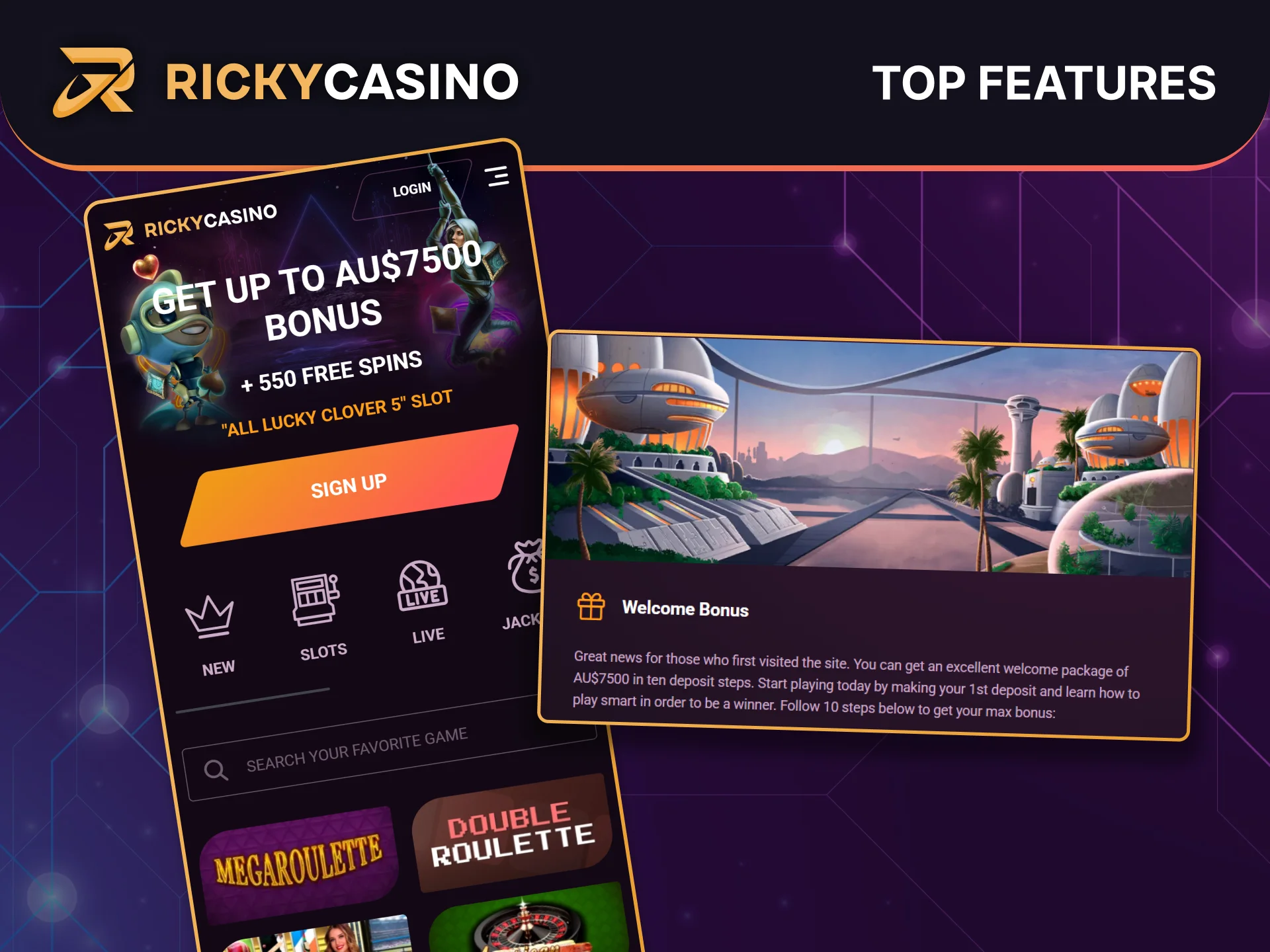 Join Ricky Casino on mobile and claim a generous welcome bonus, start playing anywhere with ease.