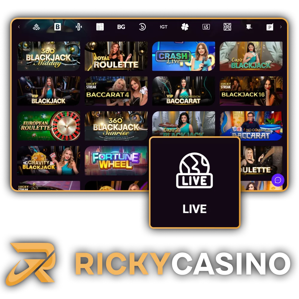 Join live roulette and blackjack on Ricky Casino, real time action on your screen.