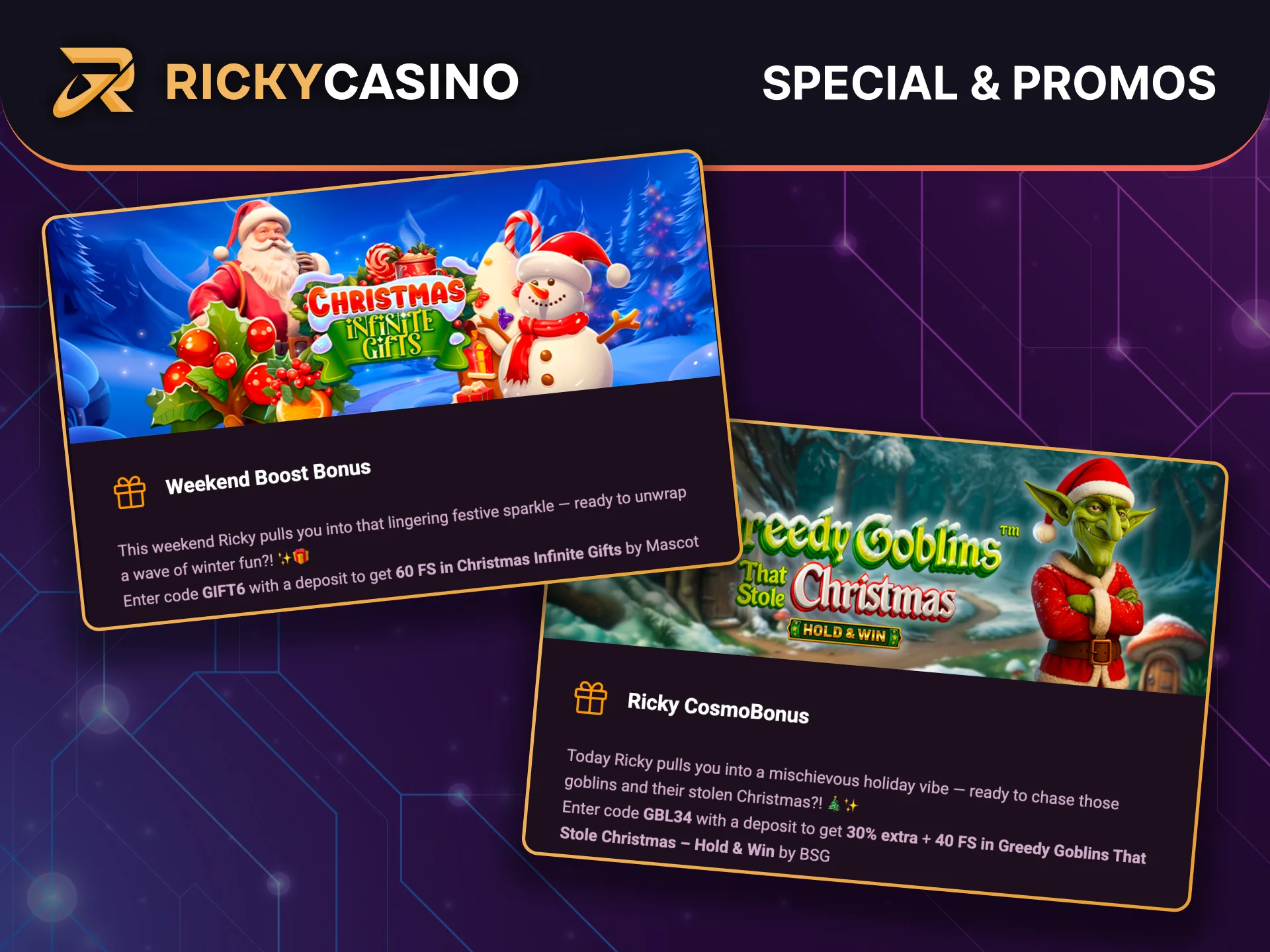 Claim special and seasonal promos at Ricky Casino for extra spins and bonus cash.