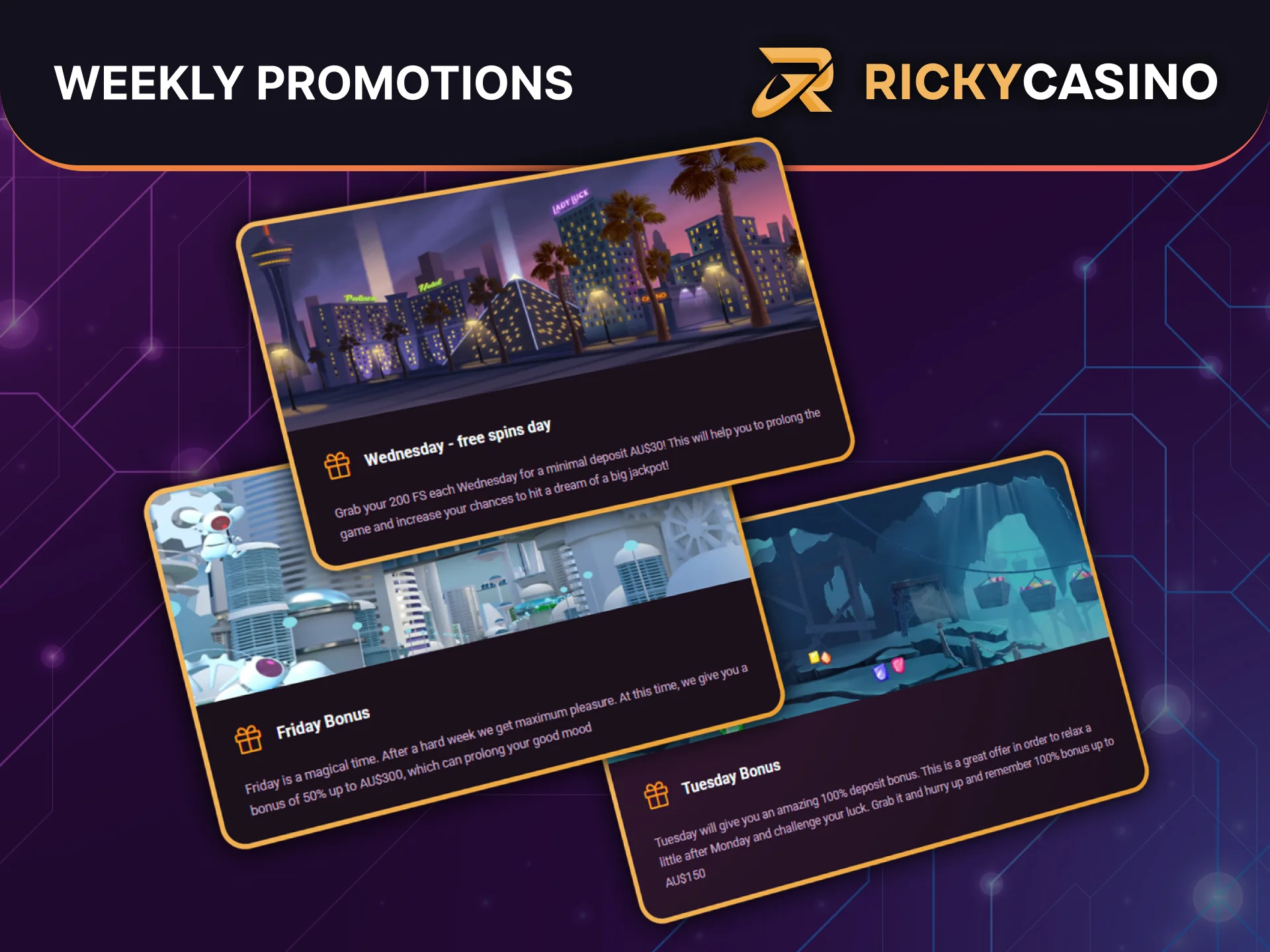 Claim weekly bonuses at Ricky Casino and enjoy extra funds and free spins every week.