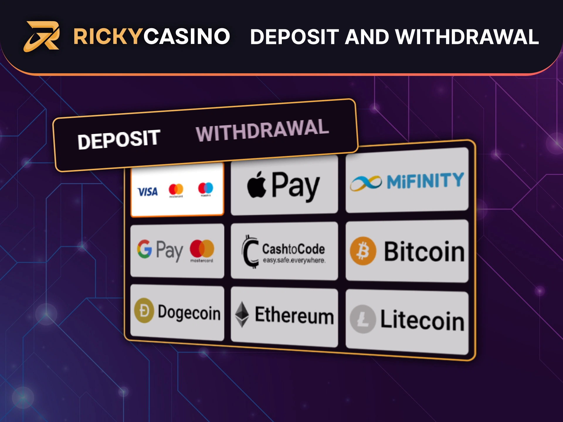 Explore the fast deposit and withdrawal options at Ricky Casino.