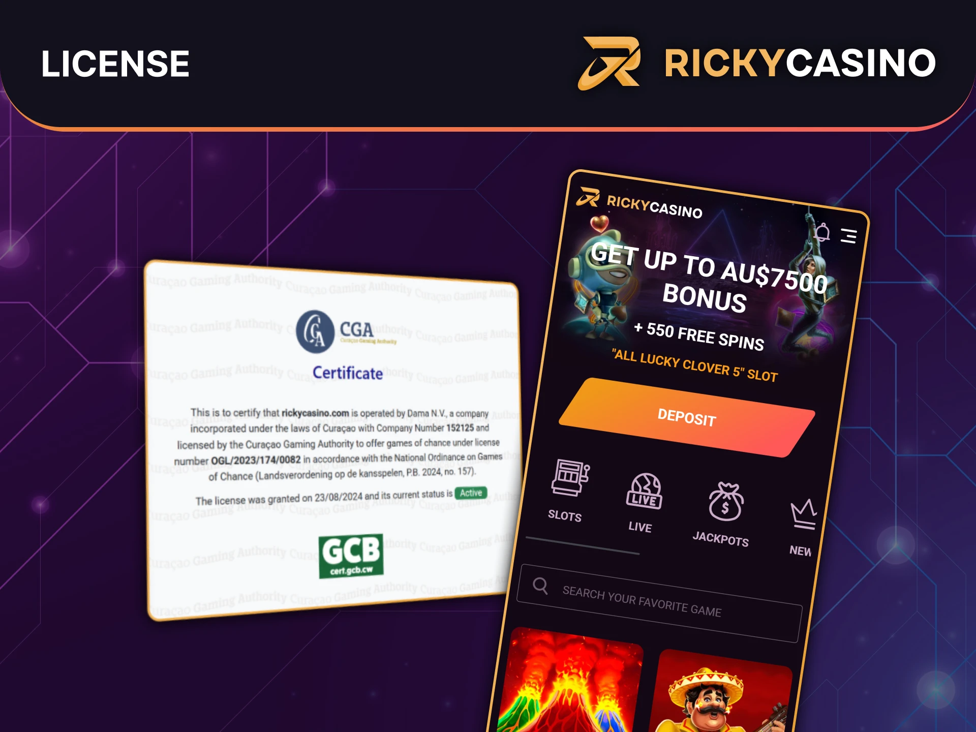 Verify the official gambling license of Ricky Casino for your peace of mind.