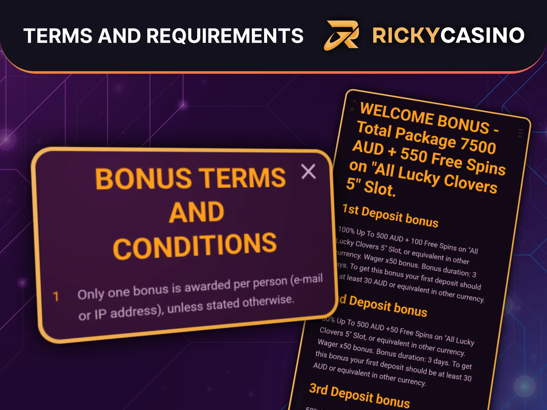 Check the bonus terms and requirements to win big at Ricky Casino.