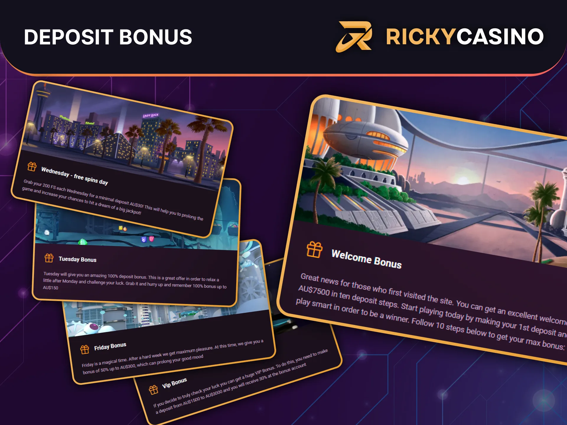 Get an extra deposit bonus and start playing at Ricky Casino.