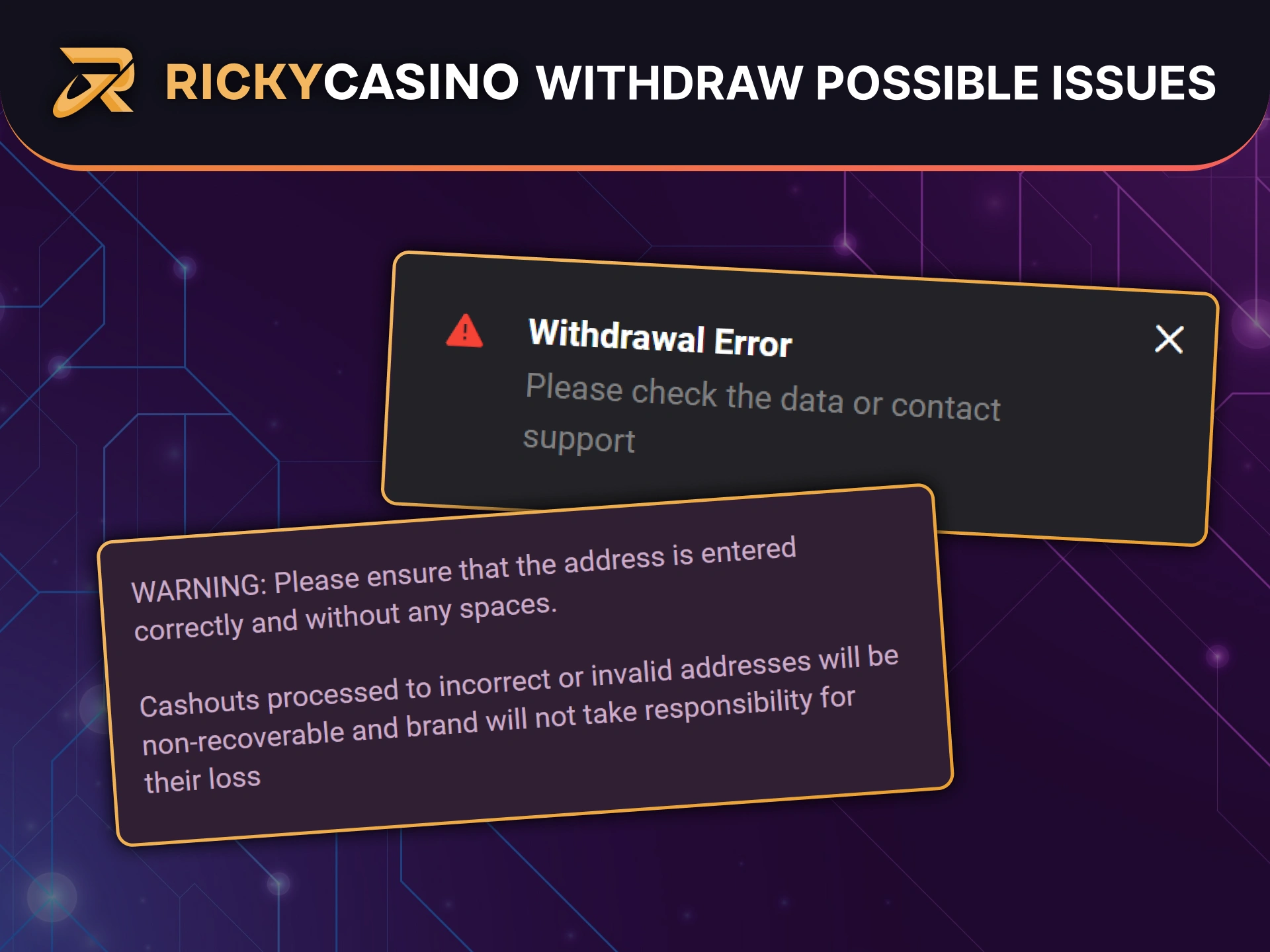 Resolve withdrawal issues quickly to get your Ricky Casino winnings.